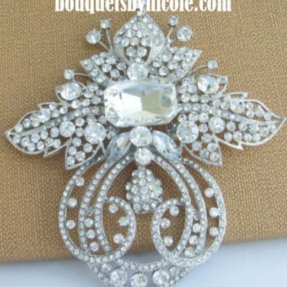 Extra Large Silver Rhinestone Brooch